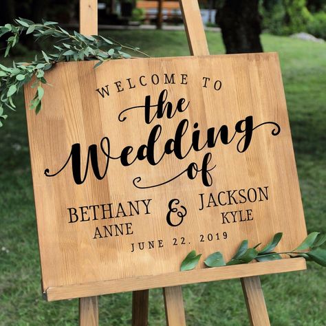 Welcome to the Wedding of ... personalized decal **NO BOARD or EASEL INCLUDED - Decal Only  This DIY personalized wedding sign decal goes on in minutes without the mess of paint.   #weddingideas #weddingsigns #DIYwedding #weddinginspiration Diy Welcome Wedding Sign, Wedding Decals, Wedding Vinyl, Custom Wedding Decor, Quotes Wedding, Wedding Signs Diy, Barn Wedding Decorations, Personalized Wedding Sign, Custom Wedding Signs