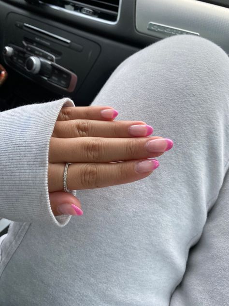 Nails Acrylic Pink French Tips, Pink Nails With White Tips, Pink French Tips Almond, French Tips Almond Shape, Hot Pink French Nails, Light Pink French Tip Nails, Pink French Tip Nails Almond, Hot Pink French Tips, French Tips Almond