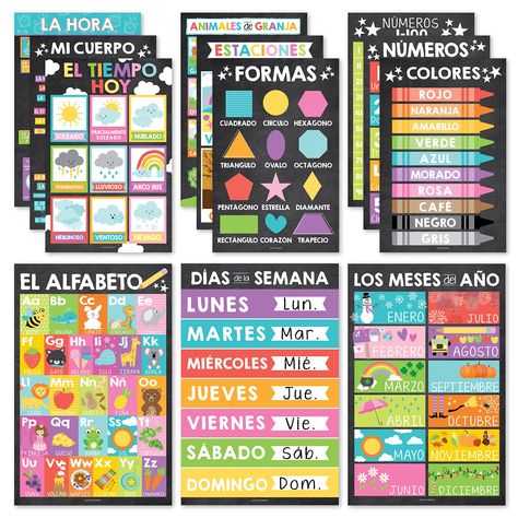 PRICES MAY VARY. If You’re Looking To Get Your Students Excited About Learning Spanish; Then you need this Spanish teacher supplies for classroom; While other posters Spanish classroom supplies for teachers are cheaply made overseas, our educational charts & posters are USA made Make Learning Fun; You'll receive 12 different 11x17" laminated posters; so your class will never be boring again; Use these as Spanish classroom decorations for preschool classroom, kindergarten posters for homeschool, School Supplies In Spanish, Spanish Classroom Posters, Classroom Posters Elementary, Bilingual Classroom Decor, Classroom Motivational Posters, Kindergarten Posters, Teacher Classroom Supplies, Spanish Classroom Decor, Spanish Posters