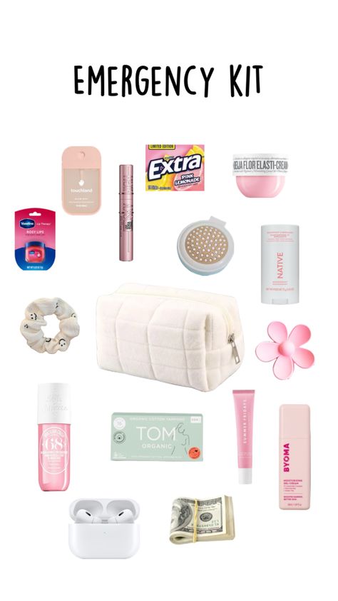 Emergency kit #emergencykit #emergency #makeup #school #teenage #preppy #fyp #aesthetic High School Essentials, Kit For School, Vaseline Rosy Lips, Preppy Birthday Gifts, School Emergency Kit, School Backpack Essentials, Box Template Printable, Uni Bag, Period Kit