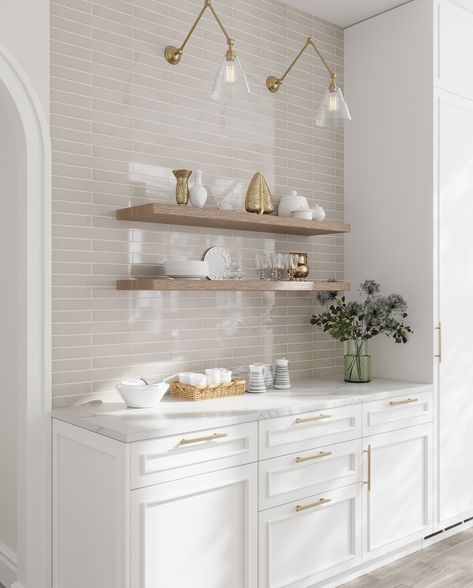 Meet Viva Ceramic Subway Tiles! 🌟 Elevate your space with 12 glossy, vibrant colors available in both flat and subtle 3D “peak” designs, complete with matching pencil trims. Perfect for creating stunning accent walls or backsplashes, mix and match styles, and get creative with your layout—whether vertical, horizontal, or a unique pattern. Swipe through to get to know our NEW collection! 🙌 Wavy Subway Tile Backsplash Kitchen, White Kitchen Glass Backsplash, White Marble Backsplash Kitchen, Backsplash With Marble Countertops, Grey Subway Backsplash, Subway Herringbone Backsplash, Gray Backsplash White Cabinets, Vertical Tile Backsplash Kitchen, Tile Accent Wall Kitchen