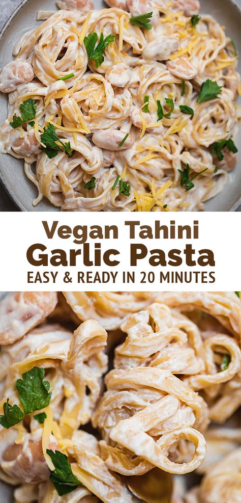 Vegan Tahini Pasta, Tahini Pasta, Vegan Pasta Dish, Pastas Recipes, Silken Tofu, Vegan Pasta Recipes, Garlic Pasta, Butter Beans, Vegan Pasta