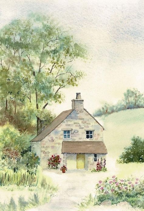 Watercolor Cottage, Cotswolds Cottage, Watercolor House Painting, Cottage Painting, Watercolor Architecture, Quaint Cottage, Watercolor Pictures, Watercolour Inspiration, Diy Watercolor Painting