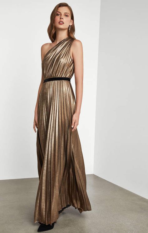 Bcbg Sunburst Pleat Gown Gold Formal Dress Long, Pleated Gown, Cocktail Gowns, Max Azria, Dinner Dress, Formal Gown, Fabulous Dresses, Evening Dresses Elegant, Long Jumpsuits