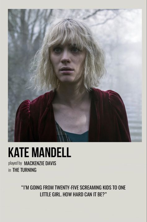 minimal polaroid character poster for kate mandell from the turning Kate The Turning, The Turning Movie, Miles Fairchild, Film Analysis, Polaroid Movie Poster, Mackenzie Davis, Movie Pictures, Character Poster, The Turning