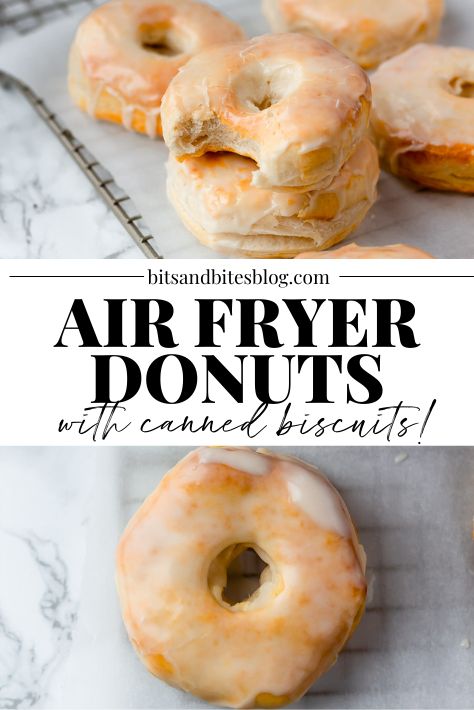 These easy air fryer donuts with canned biscuits are the easiest air fryer glazed donut recipe, ever! Canned Biscuit Donuts, Air Fryer Doughnut Recipe, Air Fry Donuts, Air Fryer Donuts, Biscuit Donuts, Easy Biscuit, Easy Donut Recipe, Easy Donuts, Fried Donuts