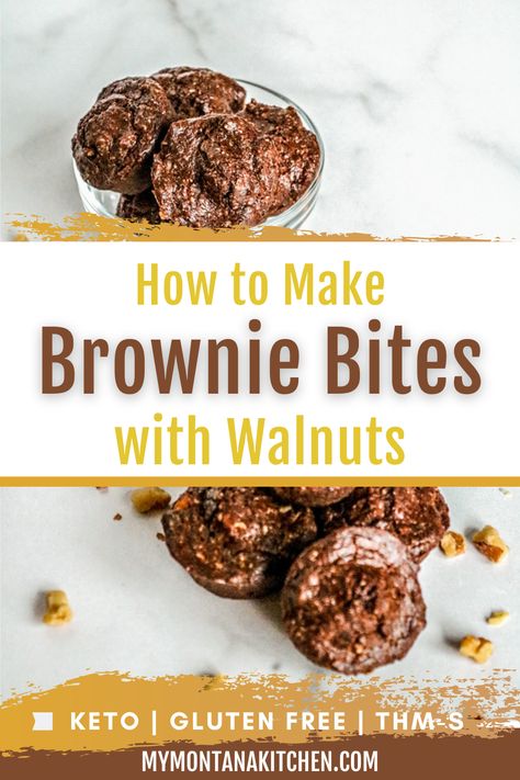 Keto brownie bites are the perfect grab and go keto dessert. Plus, they're the perfect portion control dessert. Almond flour, cocoa, butter, and crunchy walnuts and more come together for an easy brownie recipe. These are also a great Trim Healthy Mama S recipe! Dessert Almond Flour, Keto Brownie Bites, Easy Brownie Recipe, Montana Kitchen, Trim Healthy Mama Dessert, Easy Brownie, Berry Salad, Thm Desserts, Keto Sweets