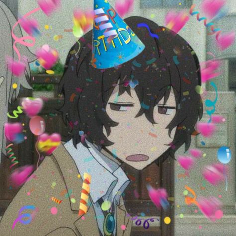 Its My Birthday Anime, Dazai Happy Birthday, Anime Birthday Wishes, Anime Happy Birthday To You, Anime Birthday Icon, Dazai Osamu Birthday, Happy Birthday Anime Art, Happy Birthday Pfp, Dazai Birthday