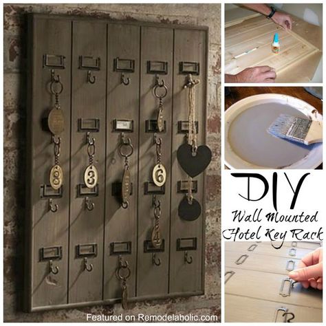 DIY:  How to Build this Wall Mounted Wooden Hotel Key Rack - easy project that would be perfect in the garage - via Remodelaholic Key Rack Diy, Key Racks, Key Holder Diy, Wall Mounted Key Holder, Elegant Crochet, Letter Rack, Vintage Hotels, Hook Rack, Key Storage