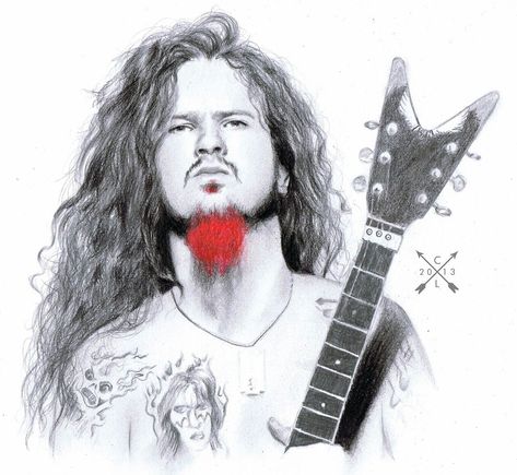 Dimebag Darrell Guitar, Band Drawings, Dimebag Darrel, Pantera Band, Guitar Legends, Tshirt Sayings, Christ Tattoo, Guitar Drawing, Dimebag Darrell