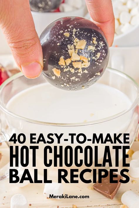 40 Easy Homemade Hot Chocolate Ball Recipes | If you've ever seen chocolate bombs on TikTok, and wondered how to make them at home, this post is just what you need! DIY chocolate bomb recipes are SO EASY, and this post has everything you need to know. You'll learn how to make simple DIY homemade recipes with step by step instructions and links to all the products and techniques you'll use, and we've curated the best recipe upgrades...including boozy chocolate balls! Hot Chocolate Bombshell Diy Easy, Hot Chocolate Balls Recipe, Hot Chocolate Bombshell Recipe, Hot Chocolate Balls, Alcoholic Hot Chocolate, Easy Homemade Hot Chocolate, Chocolate Balls Recipe, Homemade Drinks Recipes, Chocolate Ball