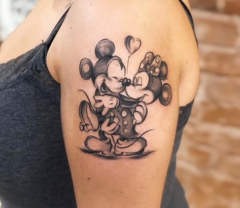 Minnie Mouse Tattoo, Bambi Tattoo, Cute Disney Tattoos, Mickey And Minnie Tattoos, Minnie Tattoo, Chest Tattoo Stencils, Mickey Tattoo, Mouse Tattoo, Mickey Mouse Tattoo