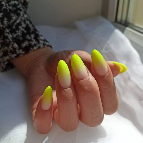 Neon Yellow Ombre Nails, Neon Pink And Yellow Ombre Nails, Ambre Nails Ombre Yellow, Yellow Ombre Nails, Ombre Neon Yellow Nails, Luminous Yellow Nails, Lime Green Ombre Nails Neon Yellow, Ombre Nail, Yellow Ombre