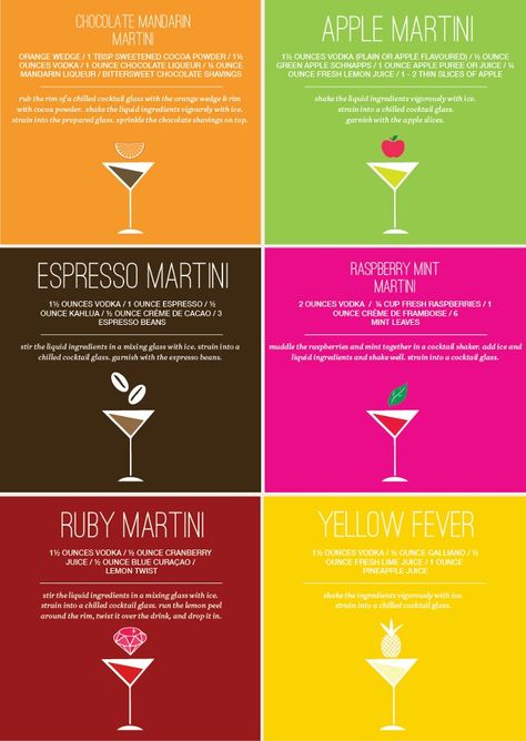 Martini recipes Different Types Of Martinis, Popular Martinis, Fun Martini Recipes, Martini Variations, Dirty Martini Recipe, Martini Party, Homemade Alcohol, Apple Martini, Liquor Drinks