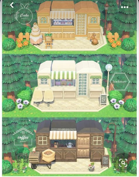 Acnh Punchy Yard, Animal Crossing Market Stall, Animal Crossing Big Area Ideas, Animal Crossing Mini Builds, Citycore Entrance Acnh, Acnh Amusement Park, Animal Crossing Island Inspo, Acnh Shopping District Ideas, Acnh Island Ideas