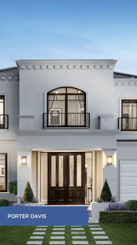 Stunning facade on the Plaza Grange by Porter Davis Homes. Search home designs and builders Australia Wide on homeshelf.com.au. Porter Davis Homes, Porter Davis, Grand Foyer, Neo Classical, Brick And Mortar, The Plaza, New Home Designs, Home Designs, Facades