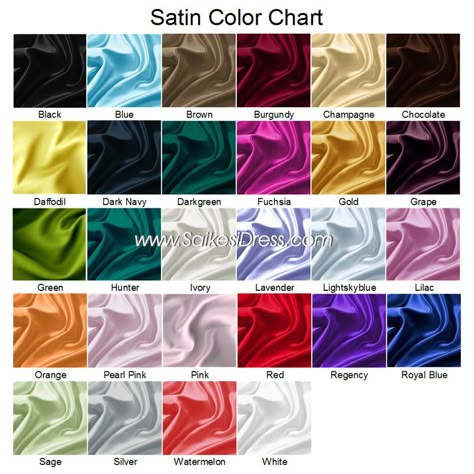 Satin Color Swatches Satin Colour Chart, Brown Satin Dress Hijab, Fabric Store Interior, Satin Color Palette, Satin Dresses Hijab, Colour Shade Card, Textile Pattern Design Fashion, Clothing Fabric Patterns, Satin Colors