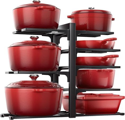 Amazon.com: ORDORA 8 Tier Pot and Pan Organizer Rack for Cabinet With 3 DIY Methods, Adjustable Organizer for Pots, Pans and Lids : Home & Kitchen Small Shelving Unit, Pot And Pans Organization, Countertop Cabinet, Pot Organization, Pan Storage, Pot Lid Organization, Pan Organization, Pan Rack, Dutch Ovens