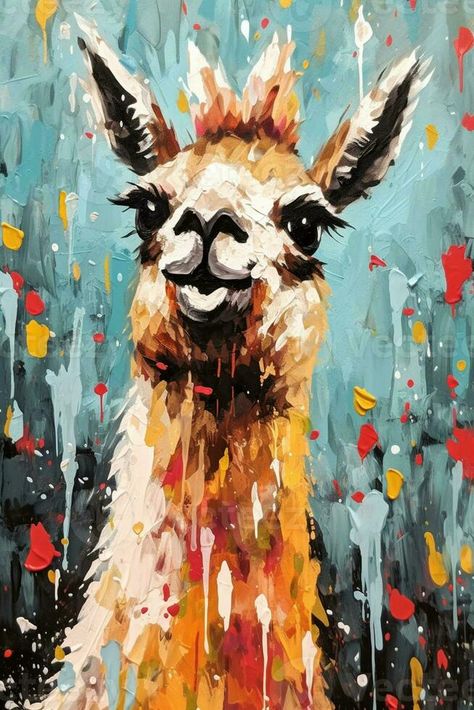 painting of a llama with a colorful background and a blue sky. generative ai. Llama Painting Acrylics, Llama Painting, Vector Snowflake, Paint Parties, Coloring Ideas, Colorful Background, Paint Party, How To Paint, Llama