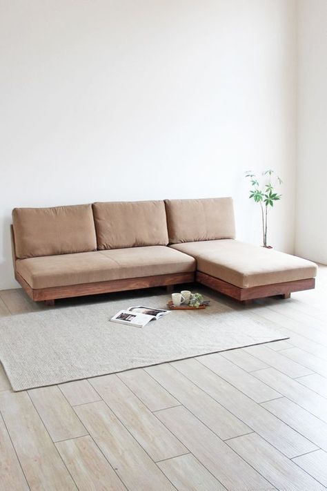 Japanese Sectional Sofa, Japanese Sofa Design, Couch Minimalist, Low Couch, Low Furniture, Japanese Sofa, Wooden Living Room Furniture, Wooden Couch, Low Sofa