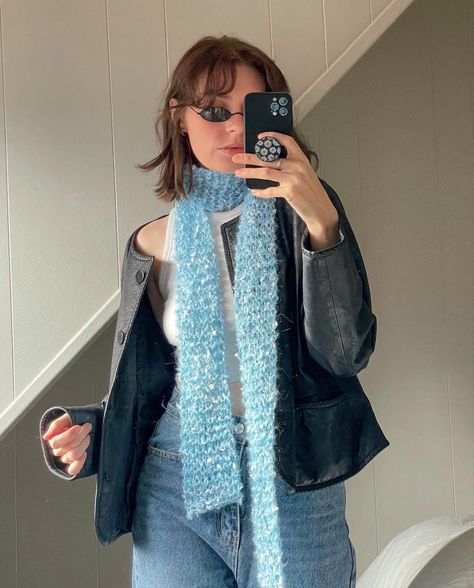 Long Knit Scarf, Crochet Scarf Blue, Fluffy Crochet Scarf, Long Crochet Scarf, Mohair Scarf Crochet, Blue Crochet Scarf, Mohair Crochet Scarf, Fluffy Yarn Projects, Crochet Scarf Aesthetic