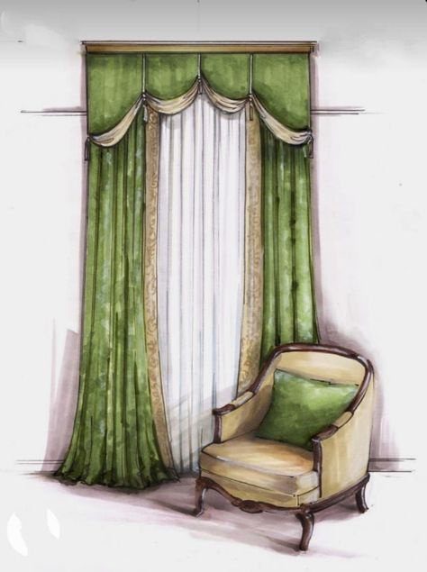 Drapery Drawing, Doll Pattern Sewing, Curtain Drawing, Interior Sketches, Furniture Design Sketches, Interior Design Sketches, Upholstery Diy, Interior Sketch, Architecture Drawing Art