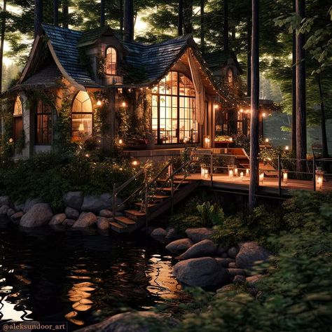 Witchy Home Exterior, Fantasy House Exterior, House In The Woods Aesthetic, Cabin Castle, A House In The Woods, Witchy Cottage, Witches Cottage, Witchy House, Aesthetic Interior Design