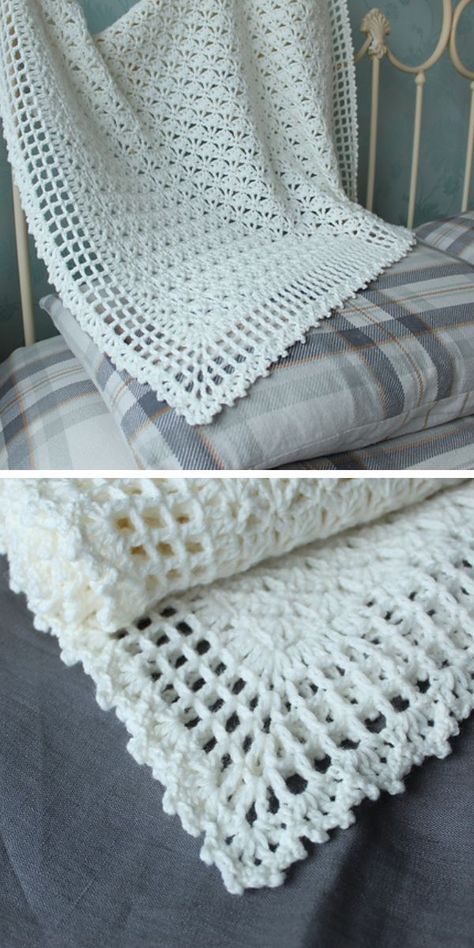 Free Crochet Lacy Blanket Patterns, One Color Crochet Baby Blanket Patterns Free, Baby Blankets Free Crochet Patterns, Heirloom Blanket Crochet, One Color Baby Blanket Crochet, Cotton Crochet Blanket Pattern, Feminine Crochet Blanket, Crochet Lace Blanket Free Pattern, Lacey Baby Blanket Crochet Patterns