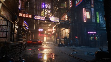 Cyberpunk Street, Stanislav Kemezh on ArtStation at https://www.artstation.com/artwork/k44QPy Cyberpunk Street, Cyberpunk Games, Tokyo Streets, Sci Fi City, Cat City, Cyberpunk Aesthetic, Dark City, Cyberpunk City, Arte Cyberpunk