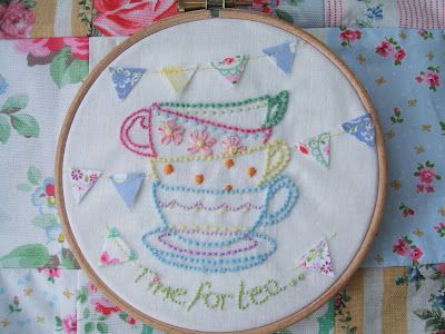 Teacup Embroidery, Michelle Holmes, Artistic Embroidery, Kitchen Embroidery, Wool Work, Bunny Embroidery, Sew Projects, Hand Embroidery Kits, Embroidery Transfers