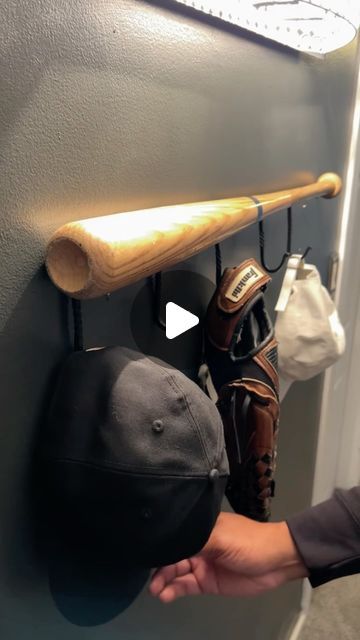 Mylan 🧠💡🤷🏽‍♂️ on Instagram: "DIY Baseball Bat Rack 🧠💡⚾️ #MotivatedByMylan" Baseball Teen Room, Diy Baseball Decor, Baseball Room Ideas For Boys, Baseball Bat Rack, Baseball Man Cave, Diy Hat Rack, Baseball Decor, Instagram Diy, Teen Room