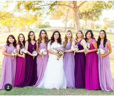 Purple And Blue Bridesmaids, Bridesmaid Dresses Purple And Blue, Different Shades Of Purple Bridesmaids, Magenta Bridesmaid Dresses, Deep Violeth Bridesmaids Dresses, Bridesmaid Dresses Purple Tulle & Chantilly, Rapunzel Wedding, Teal Bridesmaid, Wedding Color Combinations