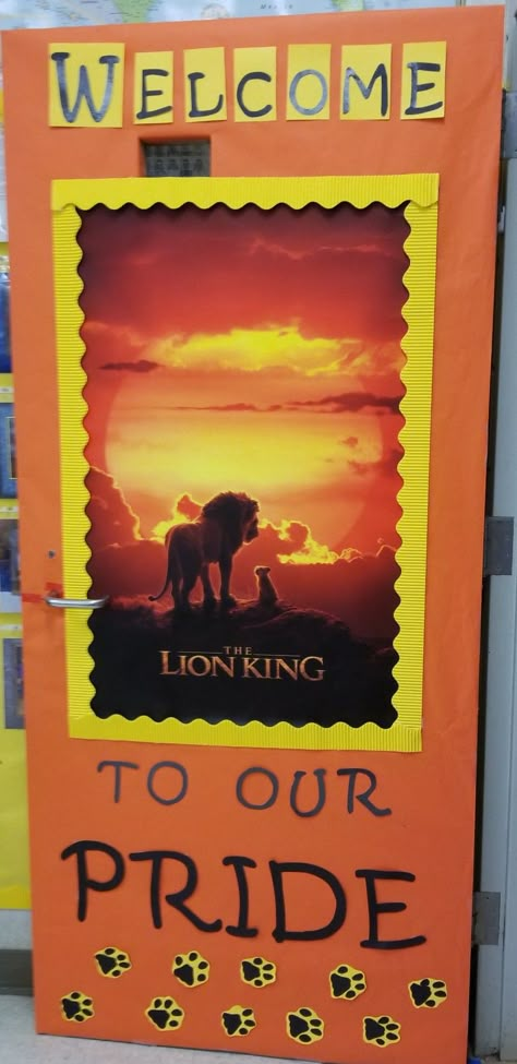 Lion King Themed Lion King Hallway Decorations, Lion Theme Classroom Ideas, Lion King Classroom Door, Lion King Parade Float Ideas, The Lion King Classroom Theme, Lion Theme Classroom, Lion Door Decorations Classroom, Lion King Classroom Decorations, Lion Bulletin Board