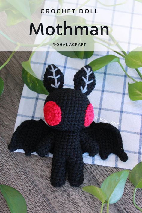 Mothman Amigurumi Pattern Free, Weird Amigurumi Free Pattern, Crochet Mothman Pattern Free, Free Mothman Crochet Pattern, Crochet Spooky Pattern Free, Scary Crochet Patterns Free, Crochet Cryptid Pattern, Crochet For Brother, Crochet Cryptid Free Pattern