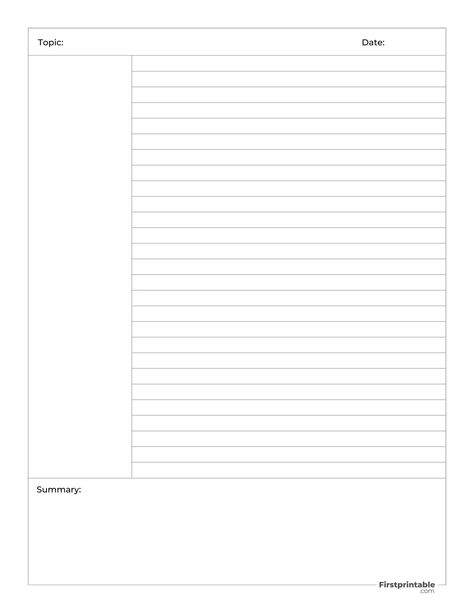 Printable Lined Paper Template - Cornell Notes Studying Materials, Cornell Note Taking Template, Lined Paper Template, Organized Study, Bullet Journal Template, Notebook Paper Template, Paper Template Free, Free Paper Printables, Cornell Notes Template