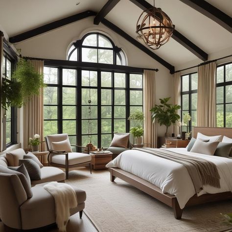 🛏️ Cozy & bright bedroom vibes! 🌿 Big windows, chic black frames 🖼️. Comfy white/gray bedding on wooden platform bed. ✨ Fire up the cozy corner fireplace 🔥. Creamy curtains, white chairs, & cool hanging lights 💡. Chill zone with green plants 🪴 & a neat round side table. 🧘‍♂️ #BedroomGoals #HomeDecor
#odastudioAI #odaAIstudio #odastudio
#bedroomdecor
#bedroomdesign
#masterbedroom
#bedroomideas
#bedroominspiration
#cozybedroom
#modernbedroom
#bedroomstyle
#bedroominterior
#luxurybedroom Large Bedroom Ideas Master Suite With Sitting Area, Big Bedroom Inspirations, Long Windows Bedroom, Cozy Bright Bedroom, Master Suite With Sitting Area, Grey And White Bedding, Gray Bedding, Bright Bedroom, Curtains White