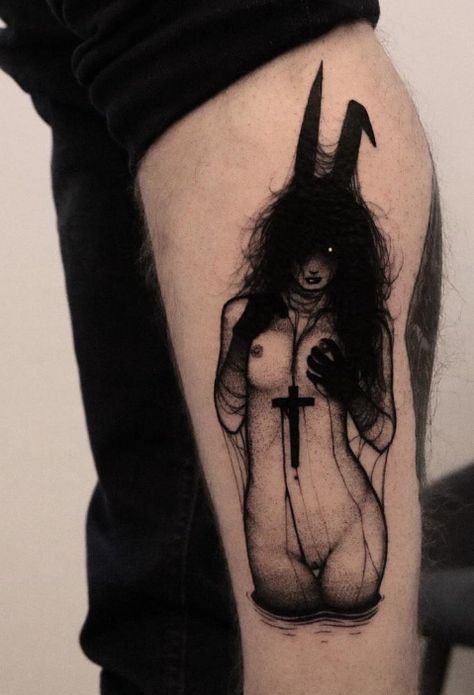 #Tattoo #Tattostyle Tattoo Leg, Muster Tattoos, Creepy Tattoos, Geniale Tattoos, Spooky Tattoos, R Tattoo, Dark Art Tattoo, Horror Tattoo, New Tattoo