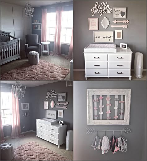 Grey Nursery Ideas Girl, Grey Walls Nursery Ideas, Baby Girls Room Decorating Ideas, Grey Baby Girl Nursery, Baby Nursery Grey, Grey Nursery Girl, Pink Baby Room Ideas, Pink And Grey Nursery Ideas, Pink And Gray Nursery Ideas