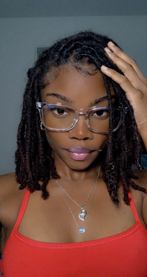 Locs And Glasses, Medium Locs Black Women, Shoulder Length Locs, Short Faux Locs, Loc Goddess, Beautiful Locs, Beautiful Dreadlocks, Protective Hairstyles For Natural Hair, Short Locs Hairstyles