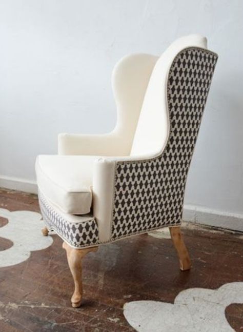 Reupholstered Wingback Chair Ideas, Wing Chair Upholstery Ideas, Wing Chair Upholstery, Printed Accent Chairs, Reupholster Chair, Reupholster Furniture, Upholstered Chair, Style Deco, Funky Furniture