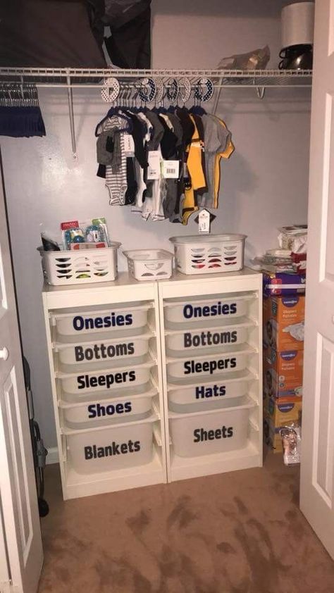 Baby organization, toddler organization, closet organization, baby girl, baby boy Baby Room Boy, Toddler Organization, Nursery Closet Organization, Baby Closet Organization, Baby Nursery Diy, Baby Nursery Organization, Baby Room Organization, Baby Storage, Baby Clothes Organization