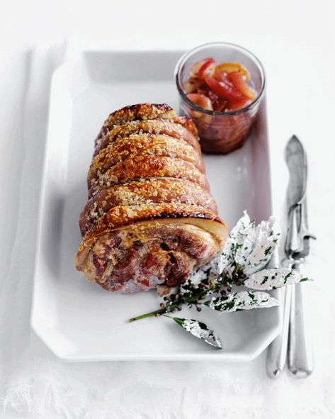 Rolled Pork Roast, Pear Chutney Recipe, Loin Of Pork, Pear Cream, Apple Pork, Roasted Pear, Chutney Recipe, Pork Loin Roast, Apple Pear