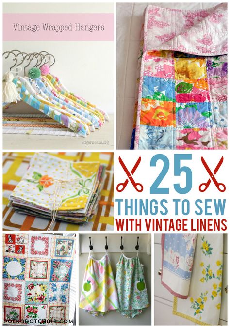 25 Cute and Creative Ways to Sew with Vintage Sheets; Linens & Handkerchiefs - cute ideas! Letters Tattoo, Things To Sew, Tote Bag Pattern Free, Sew Ins, Beginner Sewing, Beginner Sewing Projects Easy, Vintage Handkerchiefs, Leftover Fabric, Vintage Sheets