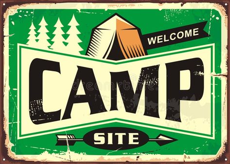 Camp site welcome sign stock vector. Illustration of activity - 102560247 Preppy Decal, Camper Trailer Remodel, Camp Site, Pine Forest, Watercolor Brushes, Retro Illustration, Free Vector Art, Green Background, Green Backgrounds