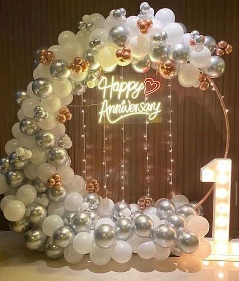 1st Wedding Anniversary Decoration First Anniversary Decoration, Ring Balloon Decoration, Silver Wedding Anniversary Decorations, Happy Anniversary Decoration, 25th Anniversary Decor, Anniversary Decor Ideas, 25th Marriage Anniversary, 25th Wedding Anniversary Decorations, Anniversary Decoration Ideas