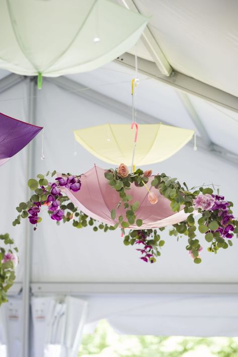 Florals and greenery spilled over the hanging umbrellas at Katie's beautiful Blooming Bridal Shower in Pittsburgh, Pennsylvania. Flowers Hanging From Umbrella, Hanging Umbrella Decor, Umbrella Flower Decoration, Hanging Umbrellas From Ceiling, Umbrellas Decorations, Umbrella Baby Shower Ideas, Hanging Umbrellas, Pink Patio, Umbrella Baby Shower