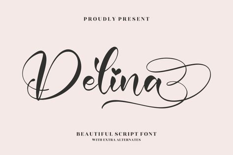 Delina is a romantic and sweet calligraphy font with characters that dance along the baseline. It will add a luxury spark to any design project that you wish to create! Try before you buy Delina font for iOS, Android, macOS, or Windows for free, or you can download the full version with a commercial license […] The post Delina Font appeared first on FreeFontDL. Computer Installation, Social Media Usage, Trademark Logo, Beautiful Script Fonts, Event Video, Commercial Fonts, Font Face, Youtube Instagram, Font Names