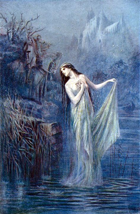 The Lady of the Lake. From “The Legends of King Arthur ...” (1912) illustrated by Lancelot Speed The Lady Of The Lake, Mists Of Avalon, Roi Arthur, Lady Of The Lake, Arthurian Legend, Martin Parr, Celtic Mythology, Art Story, Pre Raphaelite