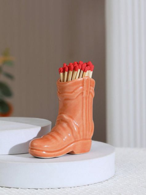 Cowboy Boot Stick Holder, Match Storage Box, Ceramic Boot Holder, Cute Bathroom, Bedroom, Kitchen Interior Decoration Accessories Perfect Halloween Gift (Excluding Matches, Suitable For Long Matches) Orange    Porcelain     Home Decor, size features are:Bust: ,Length: ,Sleeve Length: Match Storage, Kitchen Interior Decoration, Interior Decorating Kitchen, Boot Holder, Long Matches, Party Flats, Cute Bathroom, Interior Decoration Accessories, Kitchen Fireplace