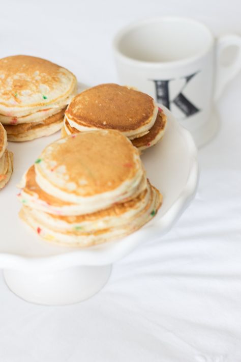 Silver Dollar Funfetti Pancakes - Simply J & K Dollar Pancakes, Funfetti Pancakes, Silver Dollar Pancakes, Family Breakfast, Pancakes Healthy, Breakfast In Bed, Pancake Recipe, Non Stick Pan, Silver Dollar